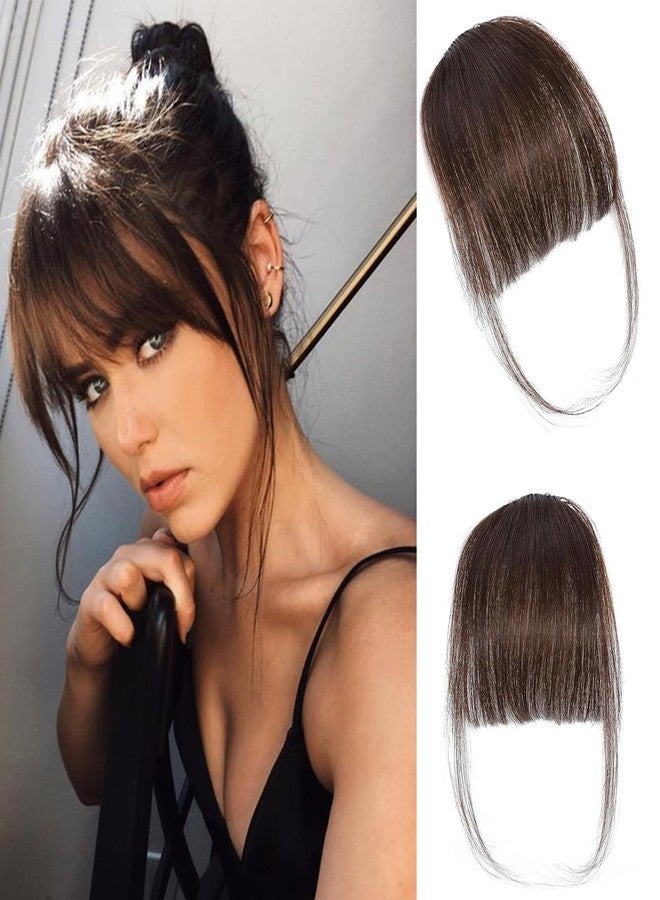 ORIGEN Clip in Bangs Real Human Hair Clip on Wispy Bangs Fringe with Temples Hairpieces Fake Front Bangs Extensions for Women Dark Brown Color - Image 1